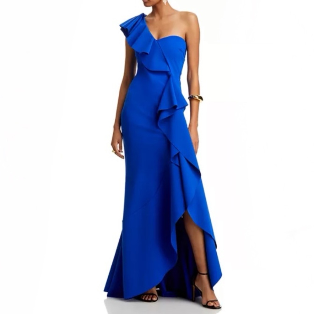 New Chiara Boni La Petite Robe Kafu Ruffled One Shoulder Gown Size 48 IT / 12 US